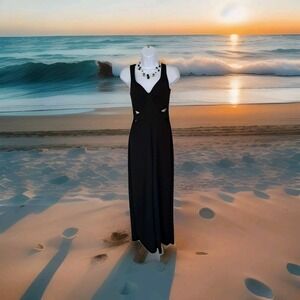 21 Saints Jumpsuit M Black Cut Out Wide Leg Sleeveless Polyester Spandex NWT